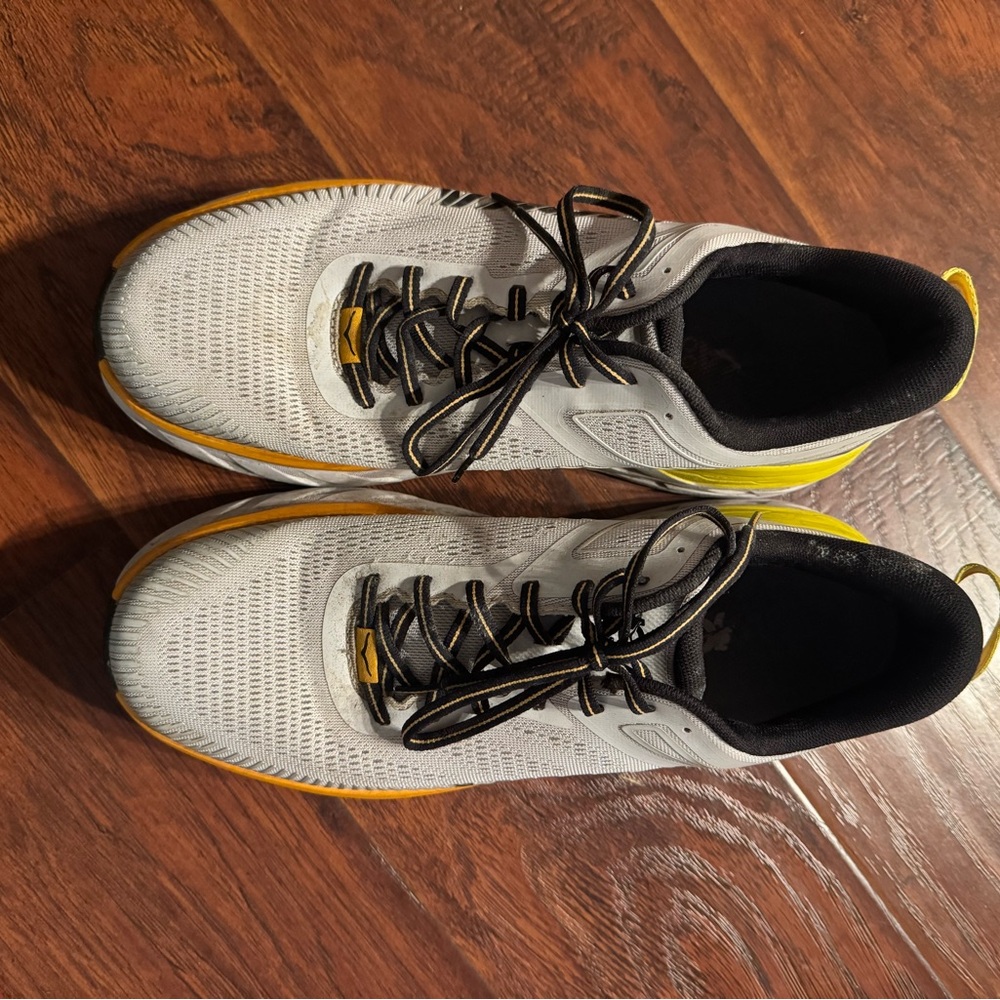 Hoka One One White and Yellow Athletic Shoes